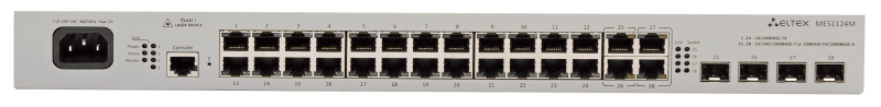 Ethernet-коммутатор MES1124M, 24x10/100Base-T + 4x1G (SFP), L2, 48V DC